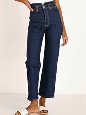 LEVI'S TAILORED RIBCAGE STRAIGHT JEANS WASTED CROP PREMIUM STRETCH DENIM sz 27
